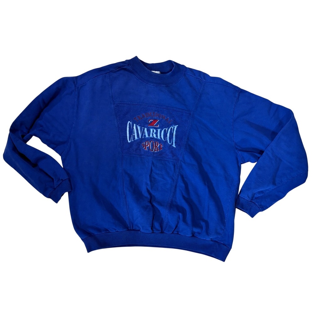 Vintage 90s Z Cavaricci Sport Sweatshirt Blue Embroidered Logo USA Made Large